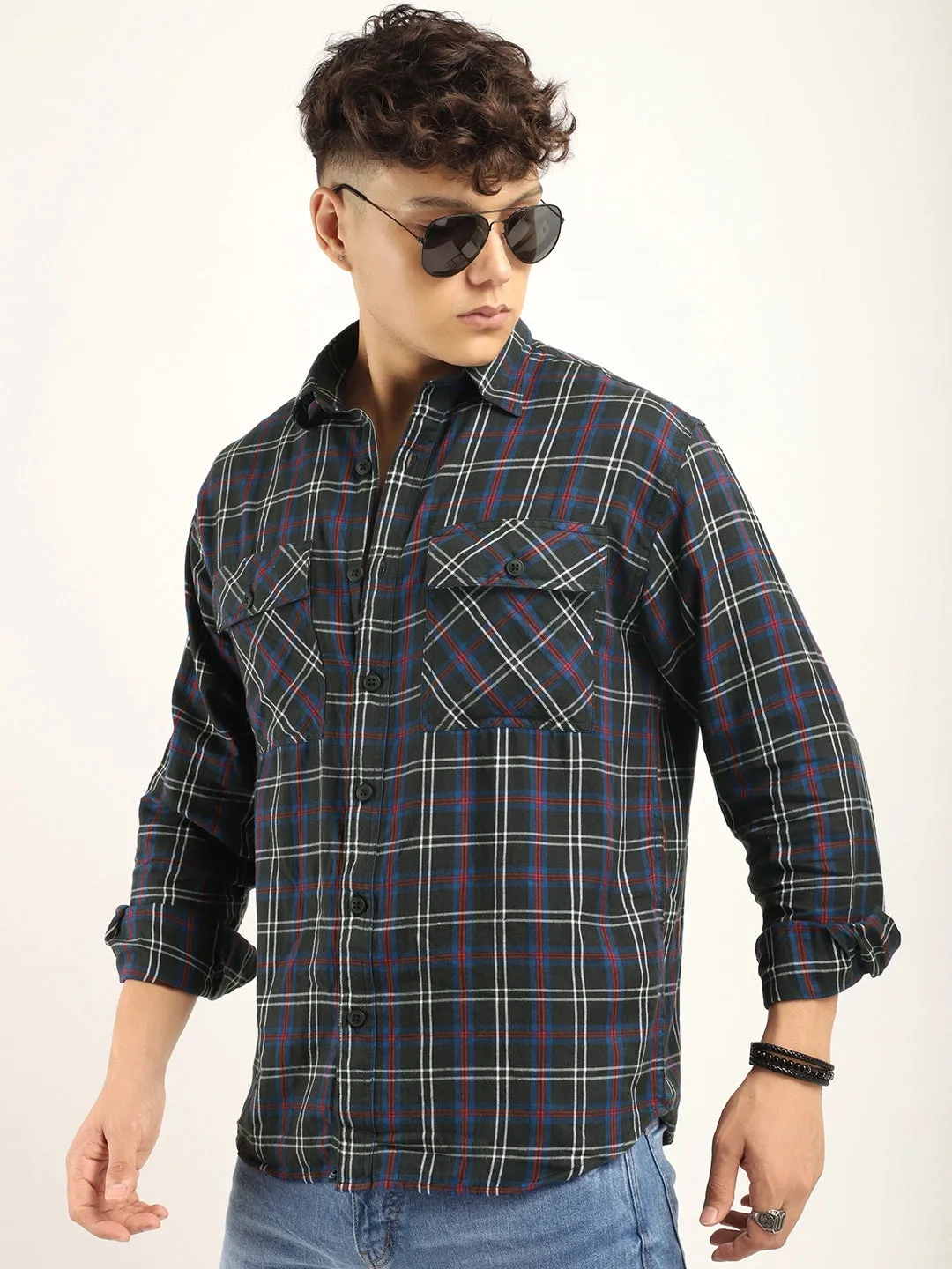 Brushd Checkerd Blue Full Sleeve Shirt