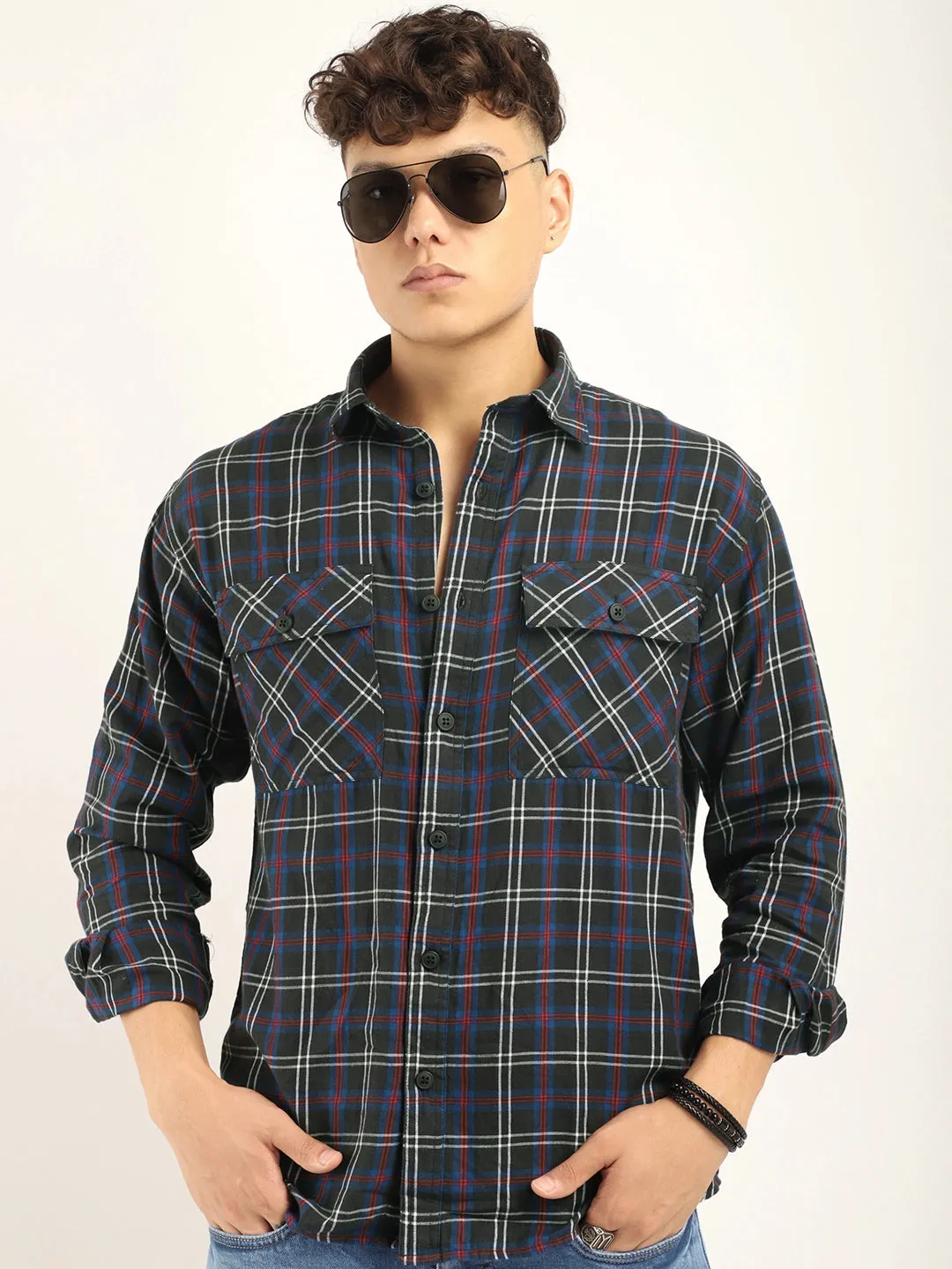 Brushd Checkerd Blue Full Sleeve Shirt