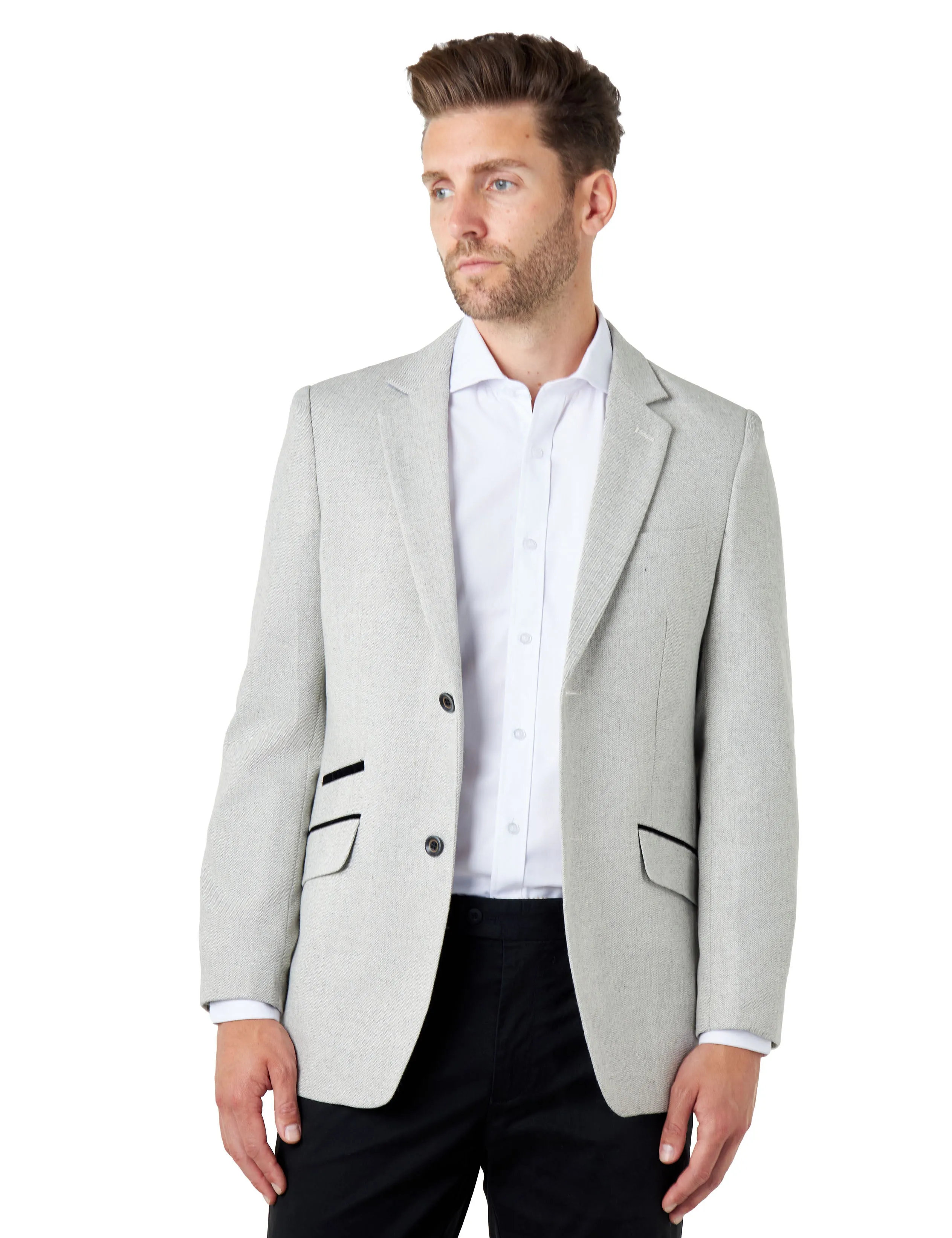 CALIX – Grey Wool Mix Herringbone Tailored Blazer