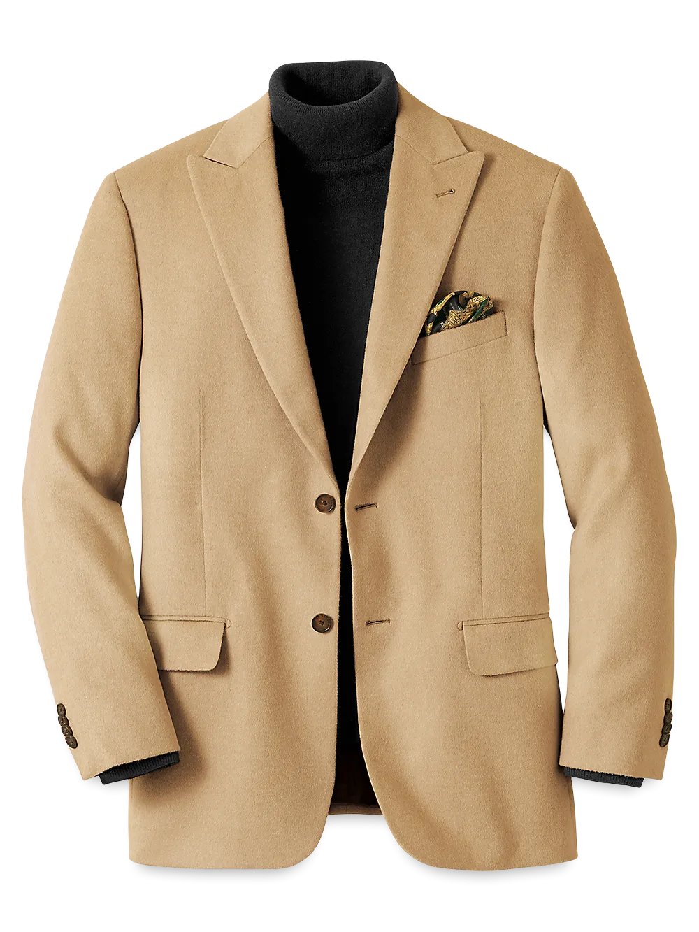 Camel Hair Single Breasted Peak Lapel Sport Coat - Camel