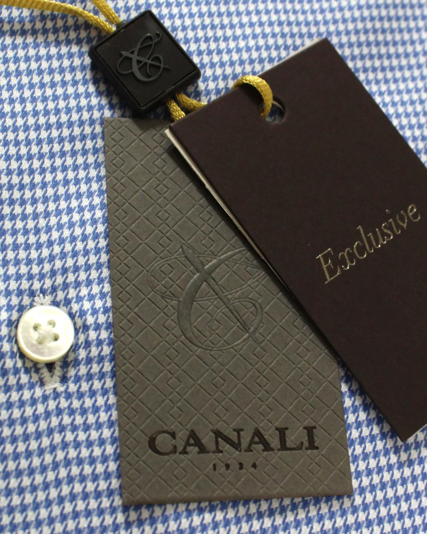 Canali Dress Shirt White Navy Houndstooth 40 - 15 3/4 Modern Fit - Exclusive Collection