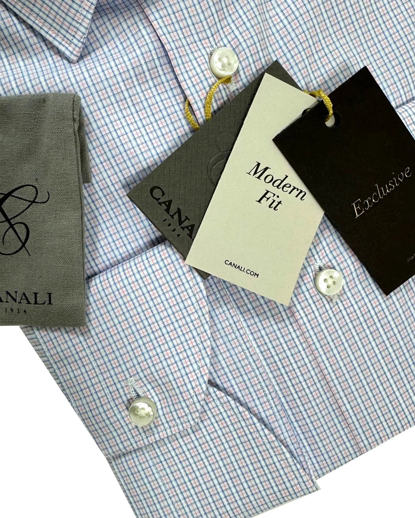 Canali Dress Shirt White Pink Blue Check - Exclusive Collection 40 - 15 3/4