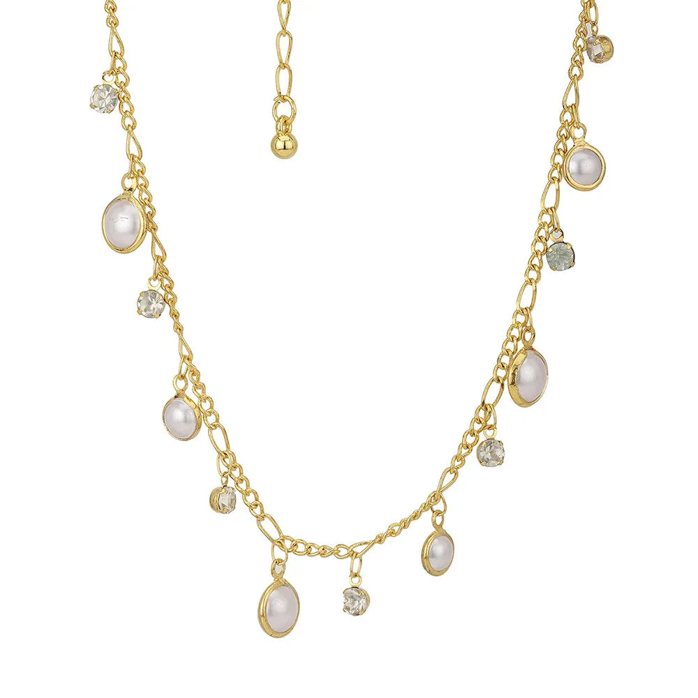 Carlton London Gold-Plated & White Cz Studded Charm Necklace Fjn3879