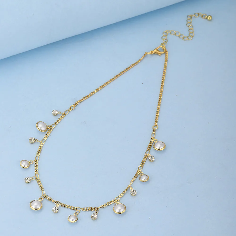 Carlton London Gold-Plated & White Cz Studded Charm Necklace Fjn3879