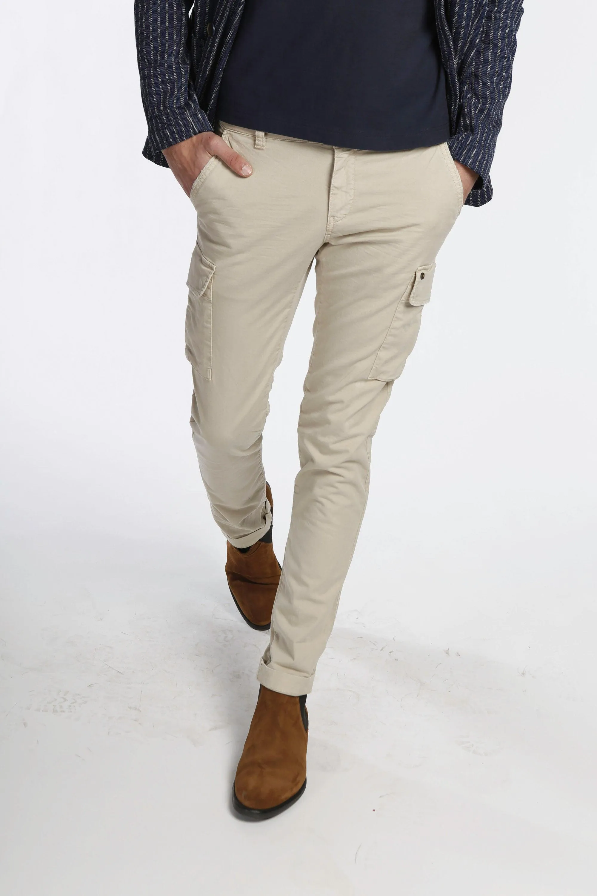 Chile pantalone cargo uomo in twill di cotone stretch extra slim fit ①