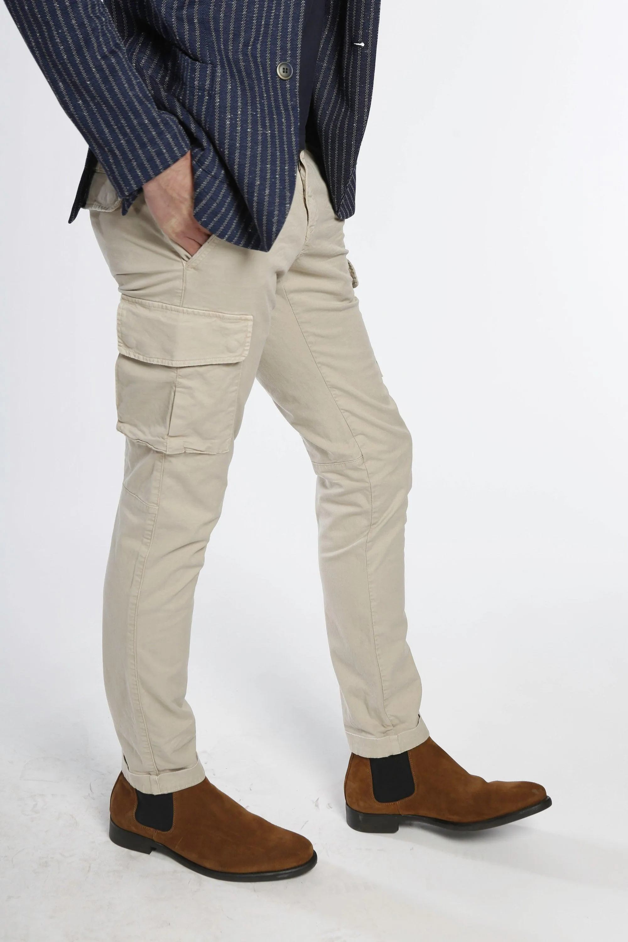 Chile pantalone cargo uomo in twill di cotone stretch extra slim fit ①