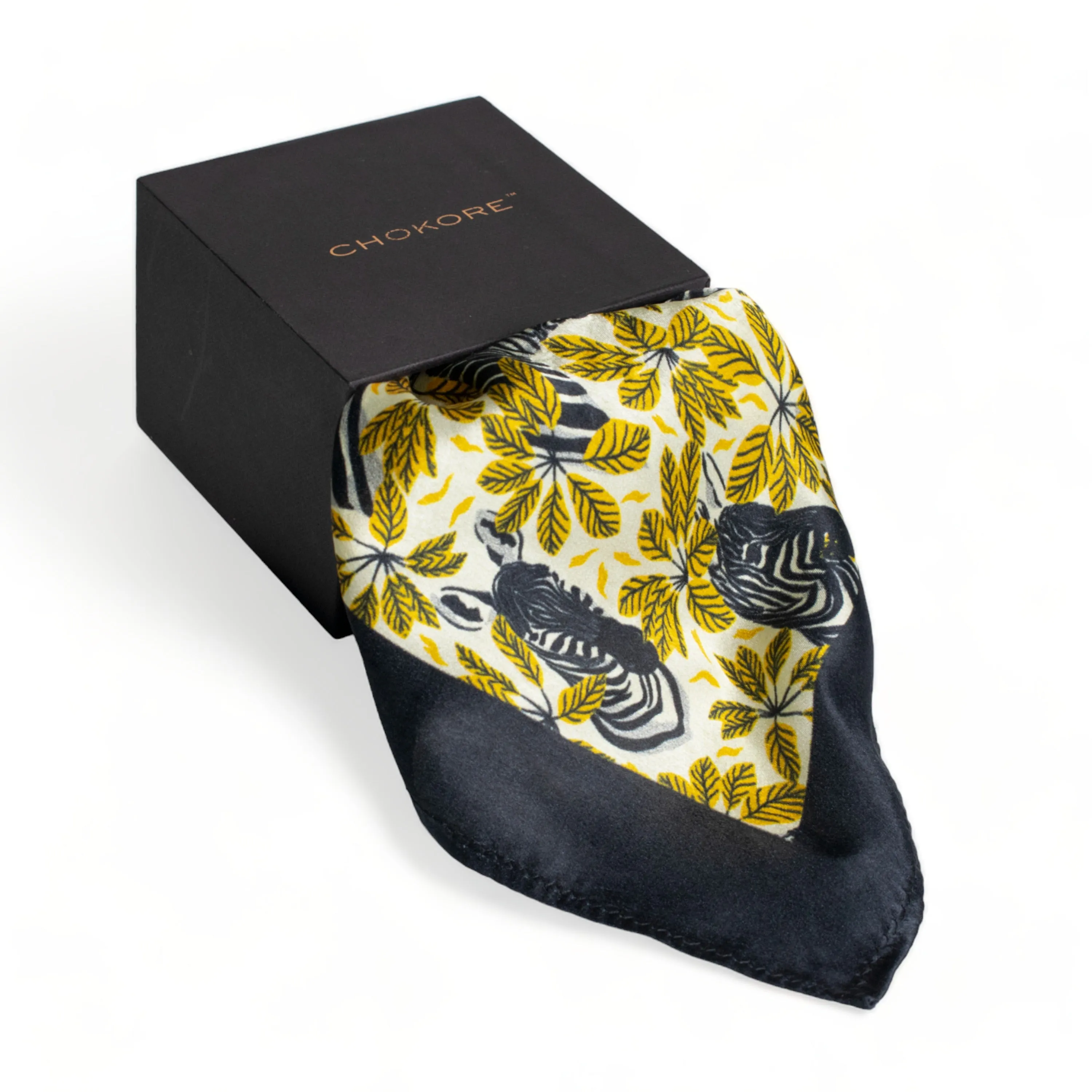 Chokore Black and Gold Zebra Print Pocket Square - Wildlife Range