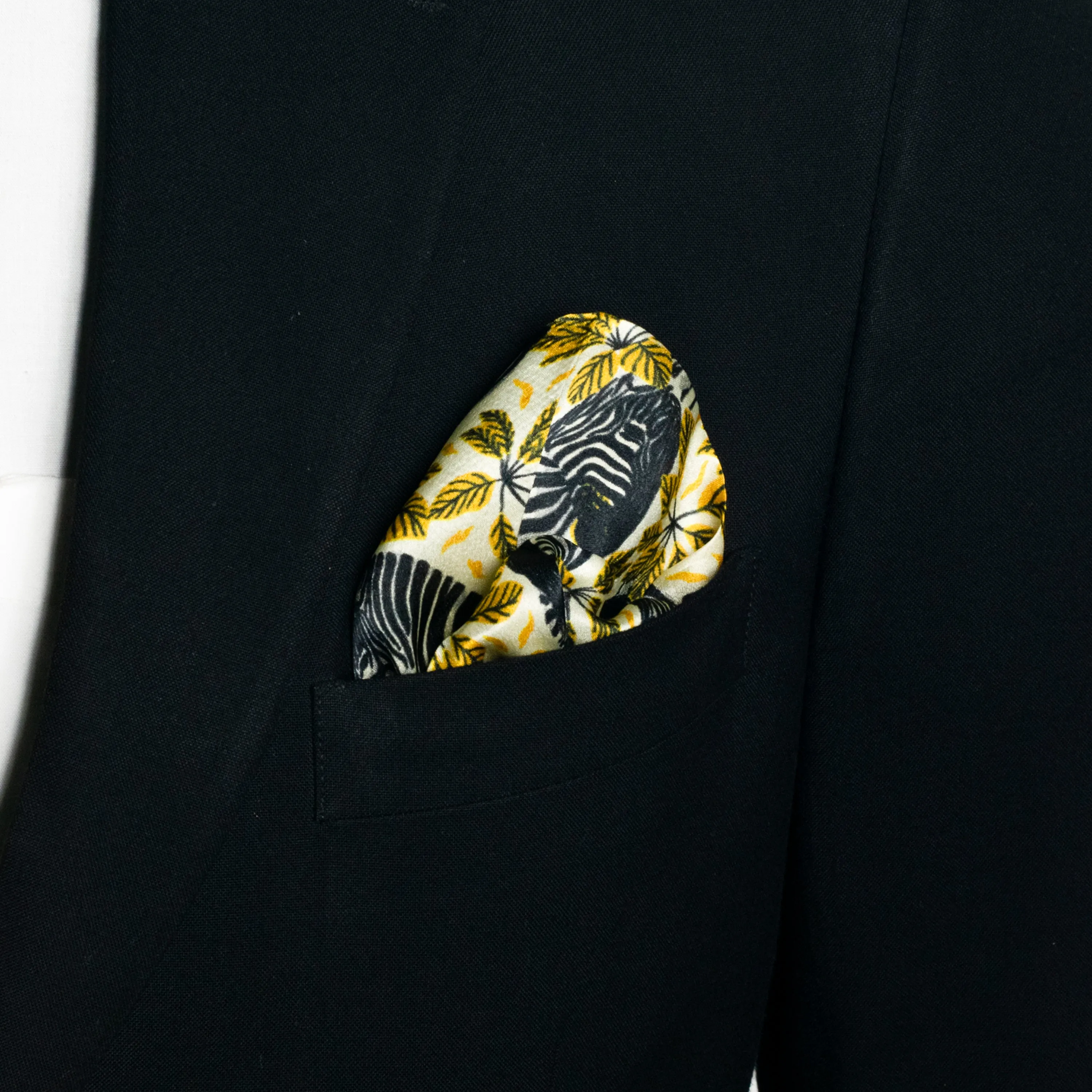 Chokore Black and Gold Zebra Print Pocket Square - Wildlife Range