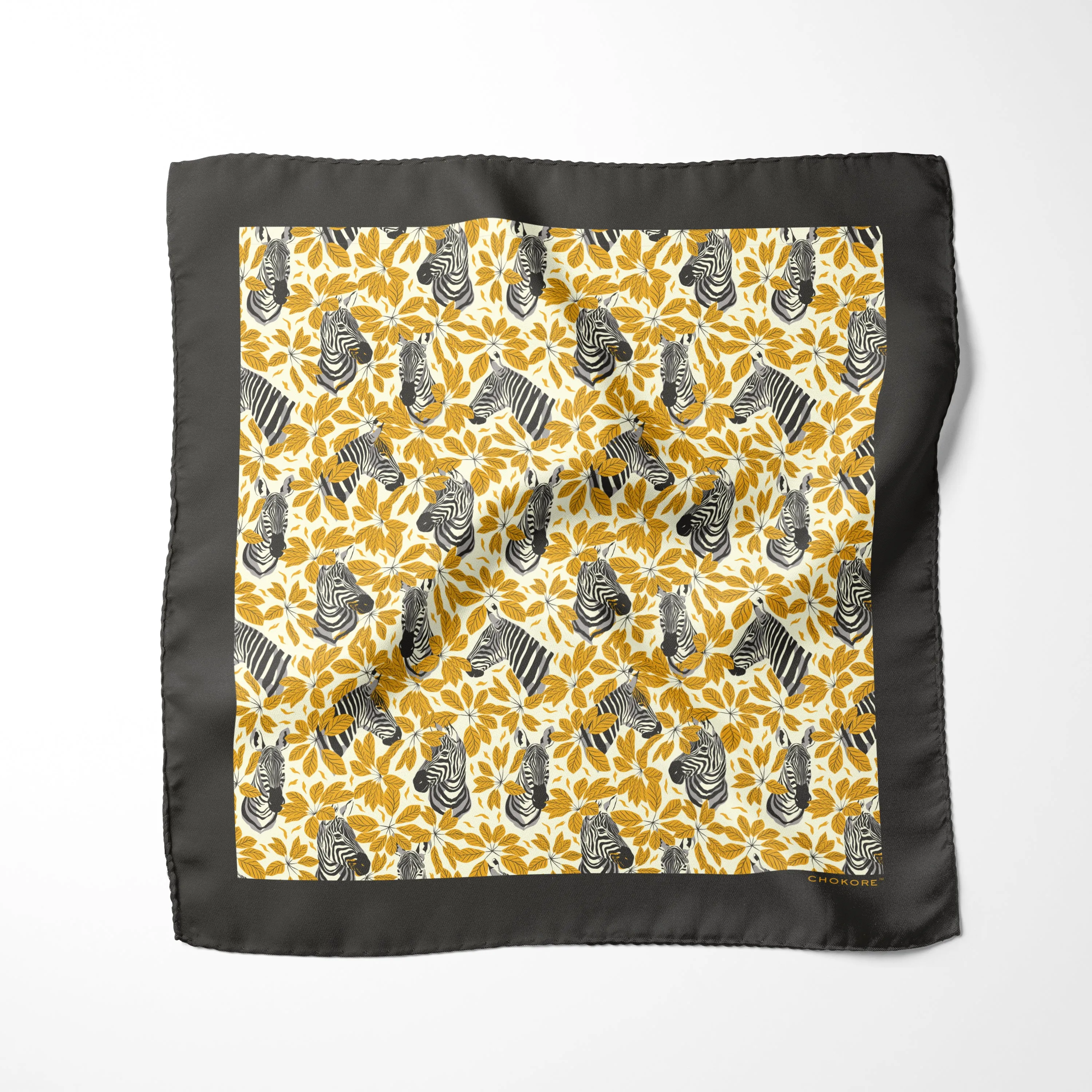 Chokore Black and Gold Zebra Print Pocket Square - Wildlife Range