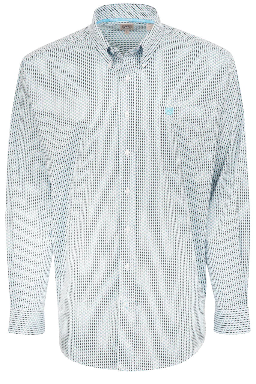 Cinch Diamond Stripe Button-Front Shirt - Blue