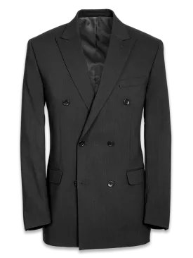 Classic Fit Essential Wool Double Breasted Peak Lapel Suit Jacket - Black