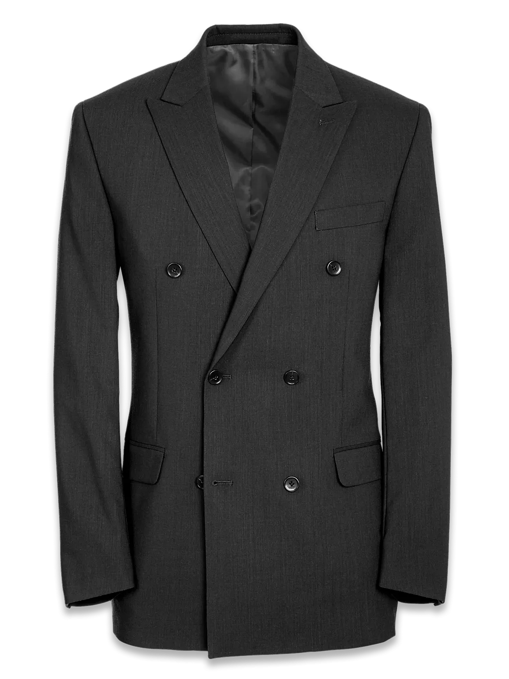 Classic Fit Essential Wool Double Breasted Peak Lapel Suit Jacket - Black