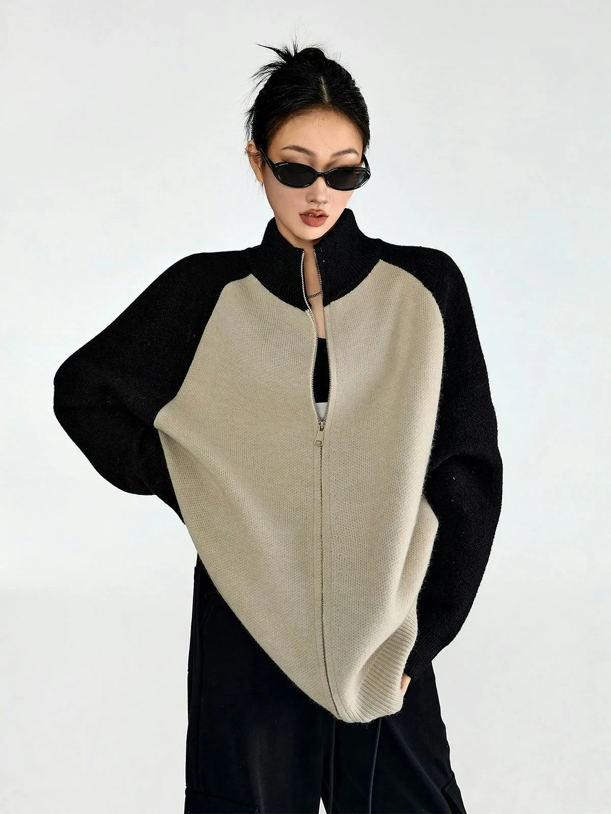 Color Block Zip-up Turtleneck Jacket