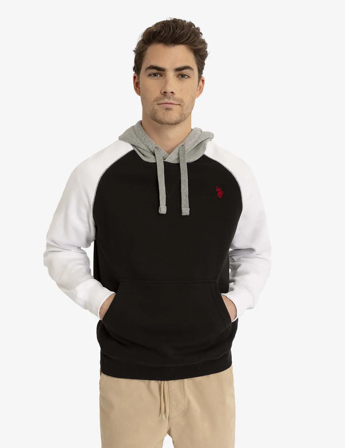 COLORBLOCK RAGLAN SLEEVE FLEECE PULLOVER HOODIE