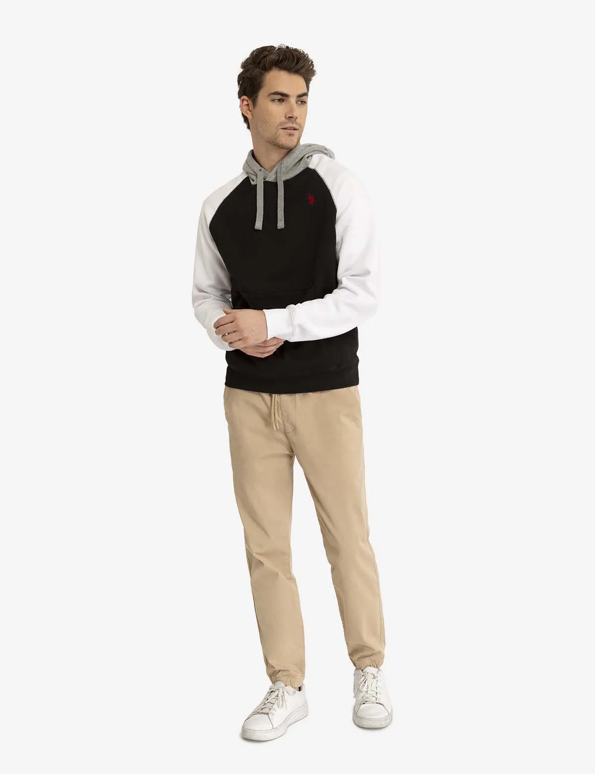 COLORBLOCK RAGLAN SLEEVE FLEECE PULLOVER HOODIE