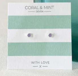 Coral And Mint Mini Lilac Enamel Circle Studs