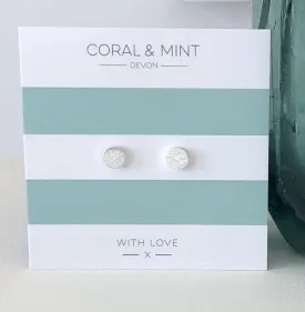 Coral And Mint Silver Sparkly Circle Studs