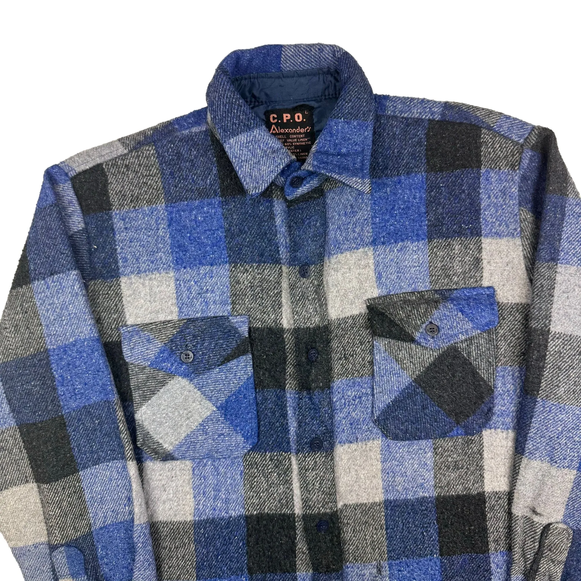 C.P.O. Alexanders 80's Plaid Heavyweight Flannel Shirt Blue