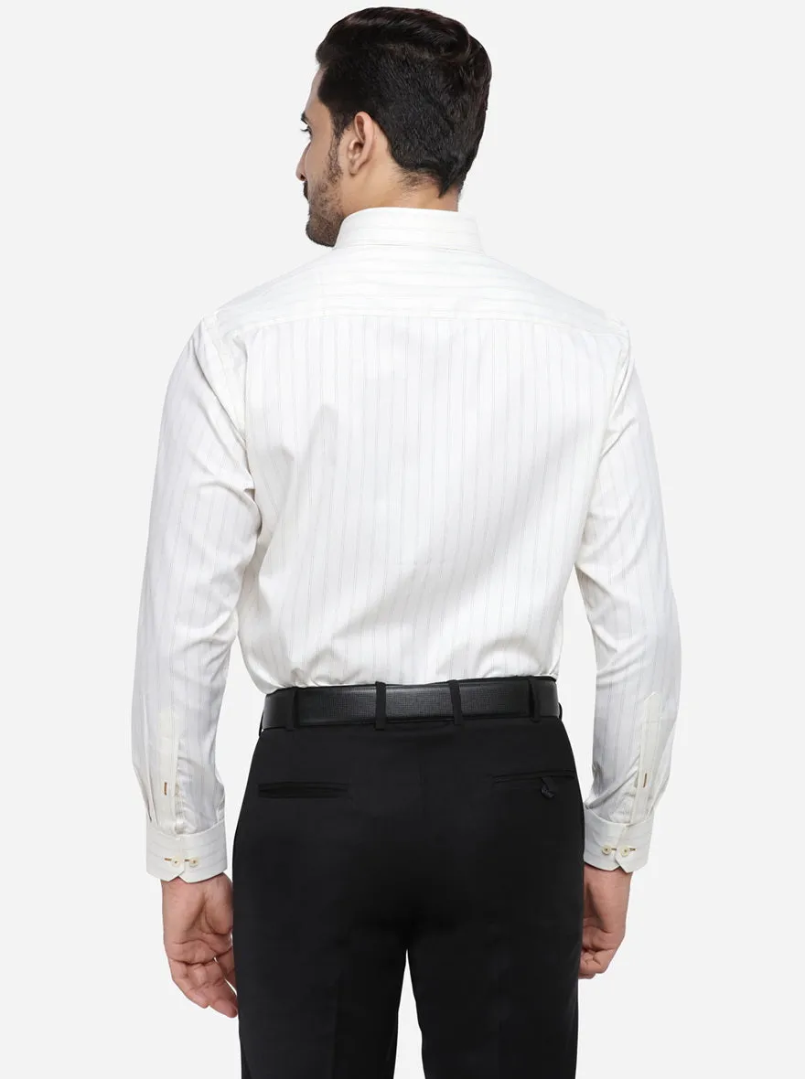 Cream & Blue Striped Regular Fit Formal Shirt | Greenfibre