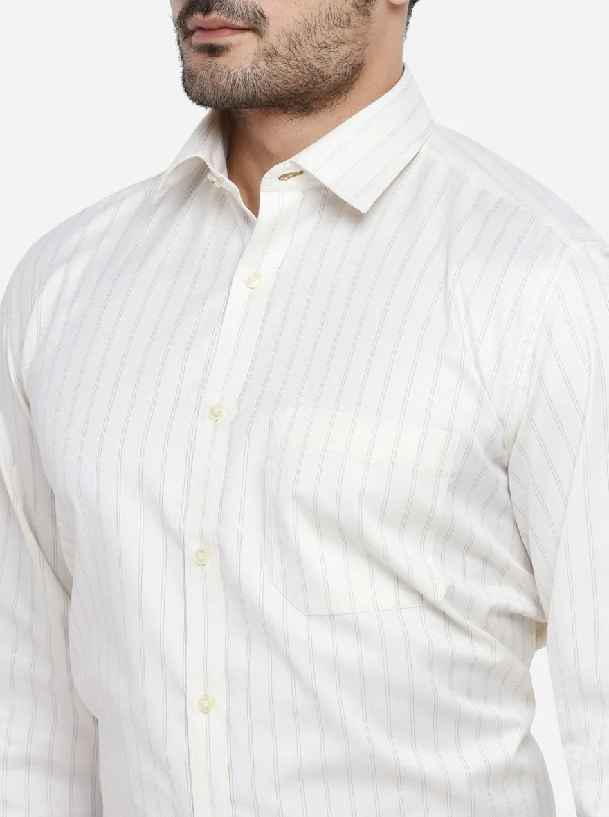 Cream & Blue Striped Regular Fit Formal Shirt | Greenfibre