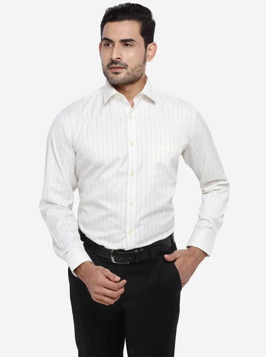 Cream & Blue Striped Regular Fit Formal Shirt | Greenfibre