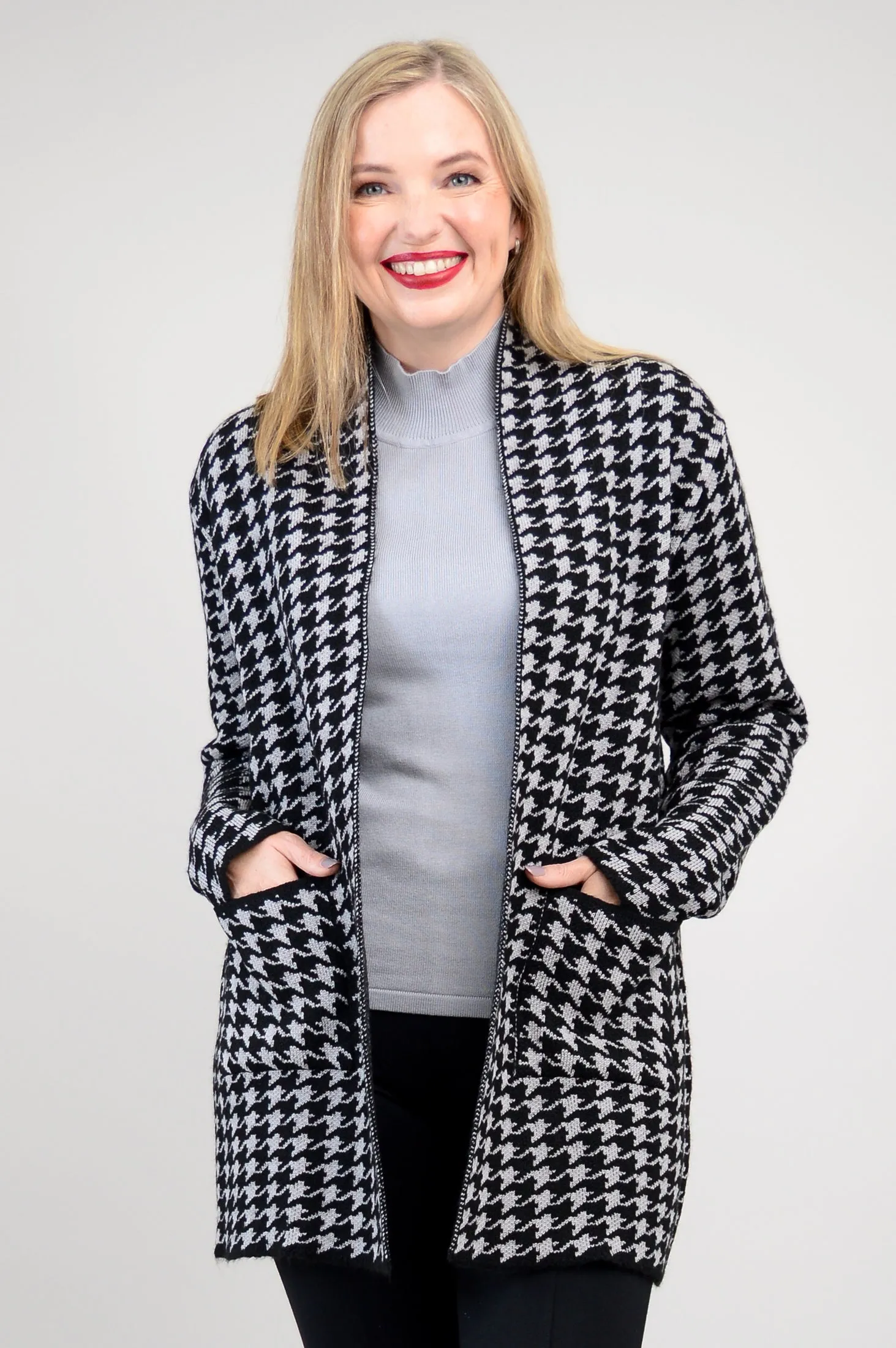 Dakota Cardigan, Houndstooth, Cotton Wool