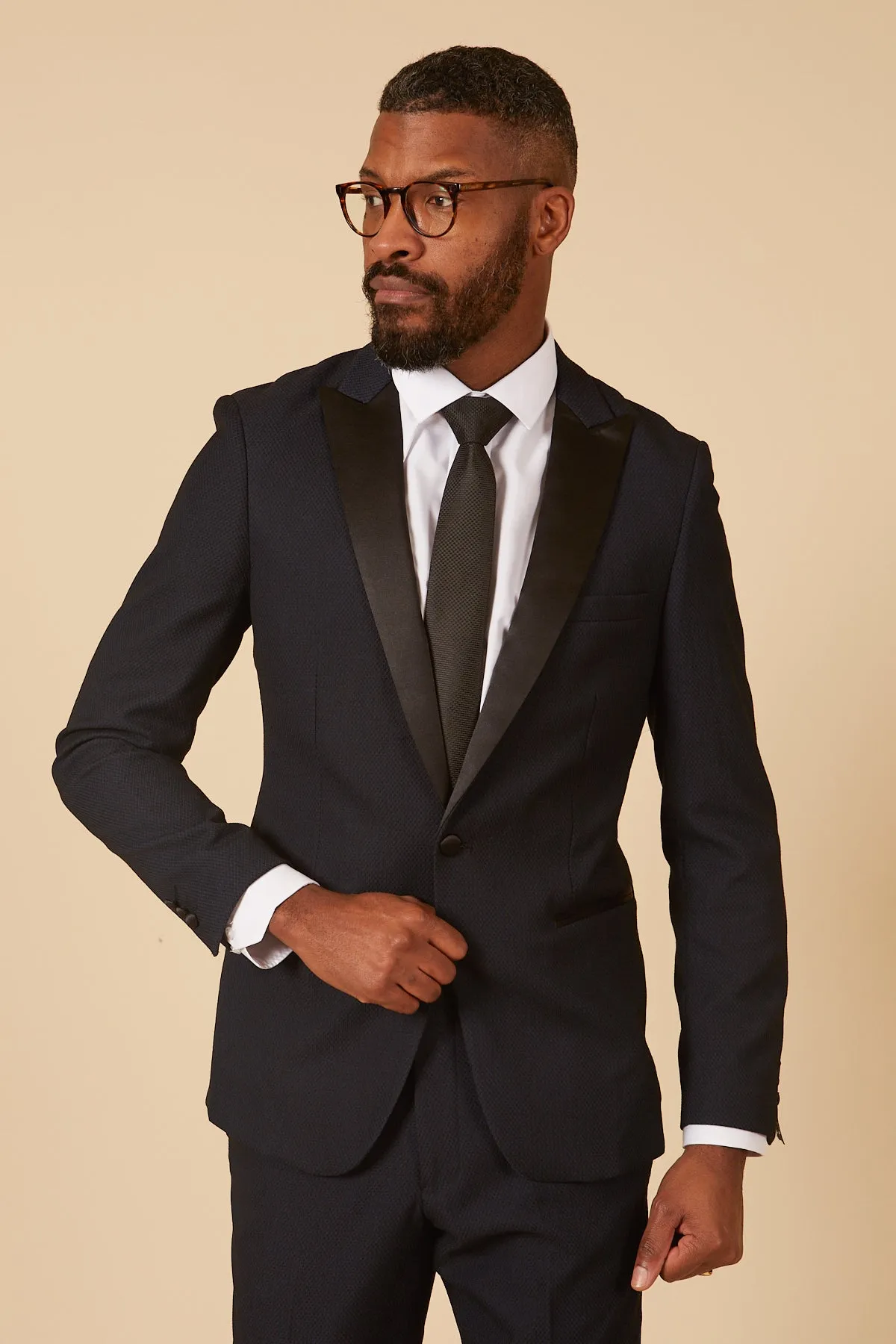 DALTON - Navy Tux Lapel Diamond Blazer