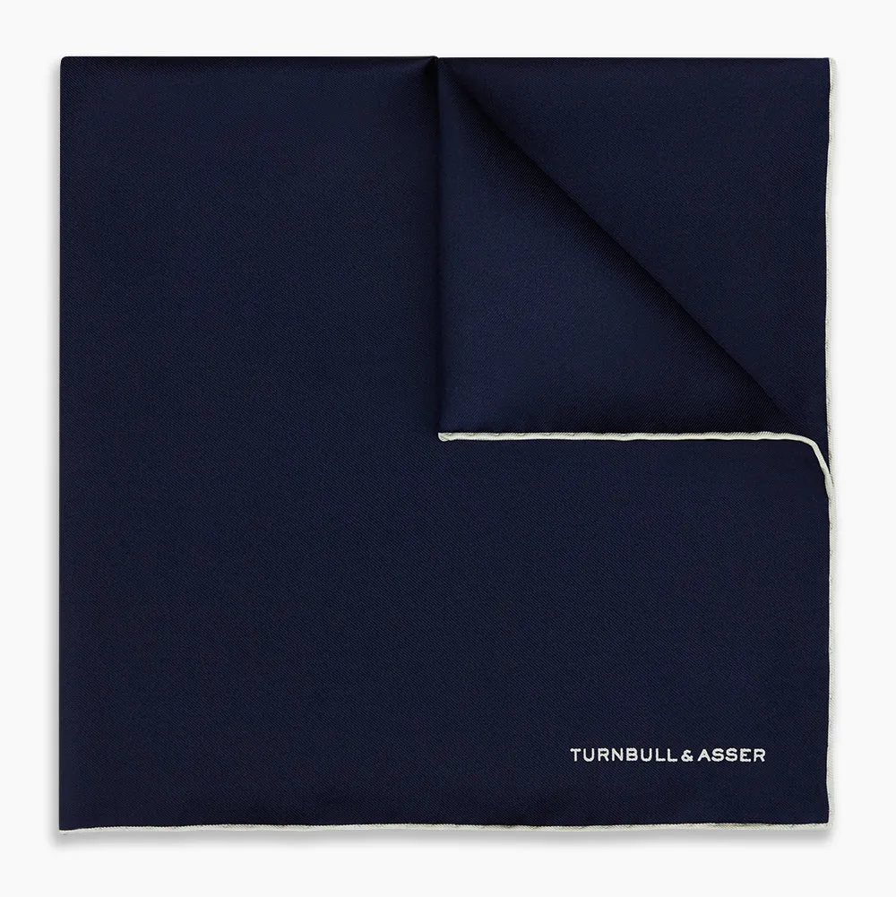 Dark Blue Piped Silk Pocket Square