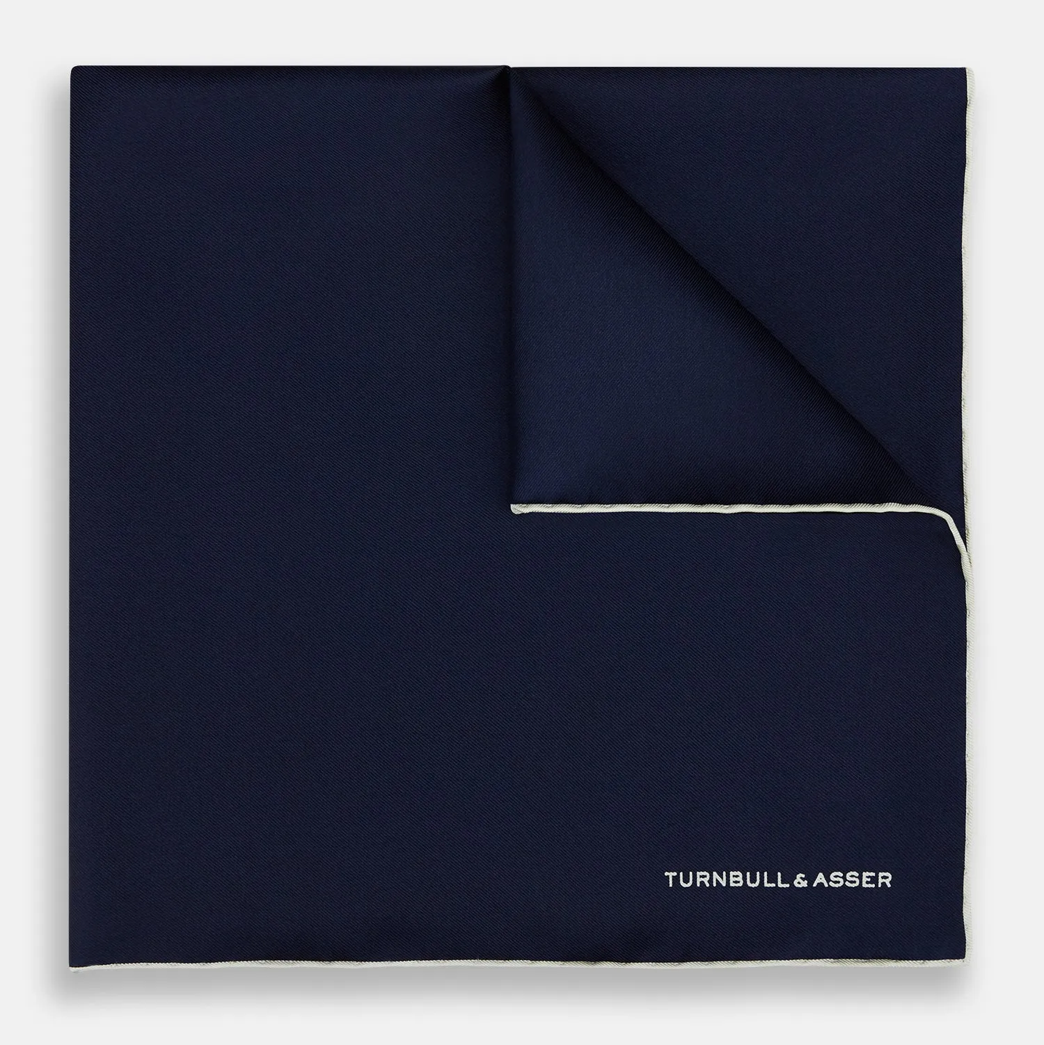 Dark Blue Piped Silk Pocket Square