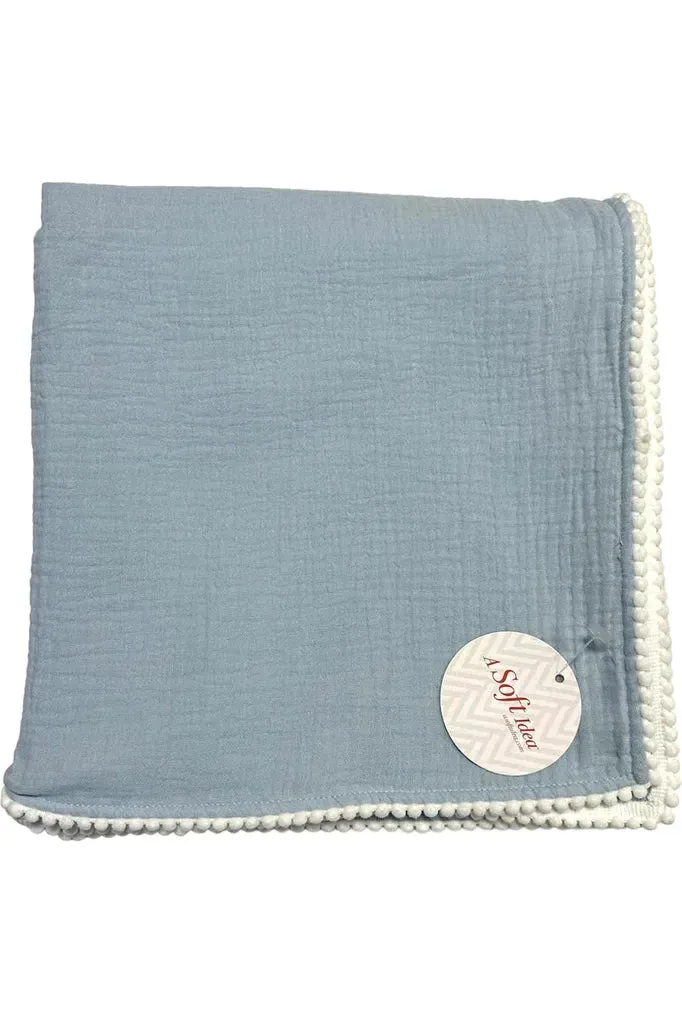 Denim/White Cotton Muslin Swaddle Baby Blanket