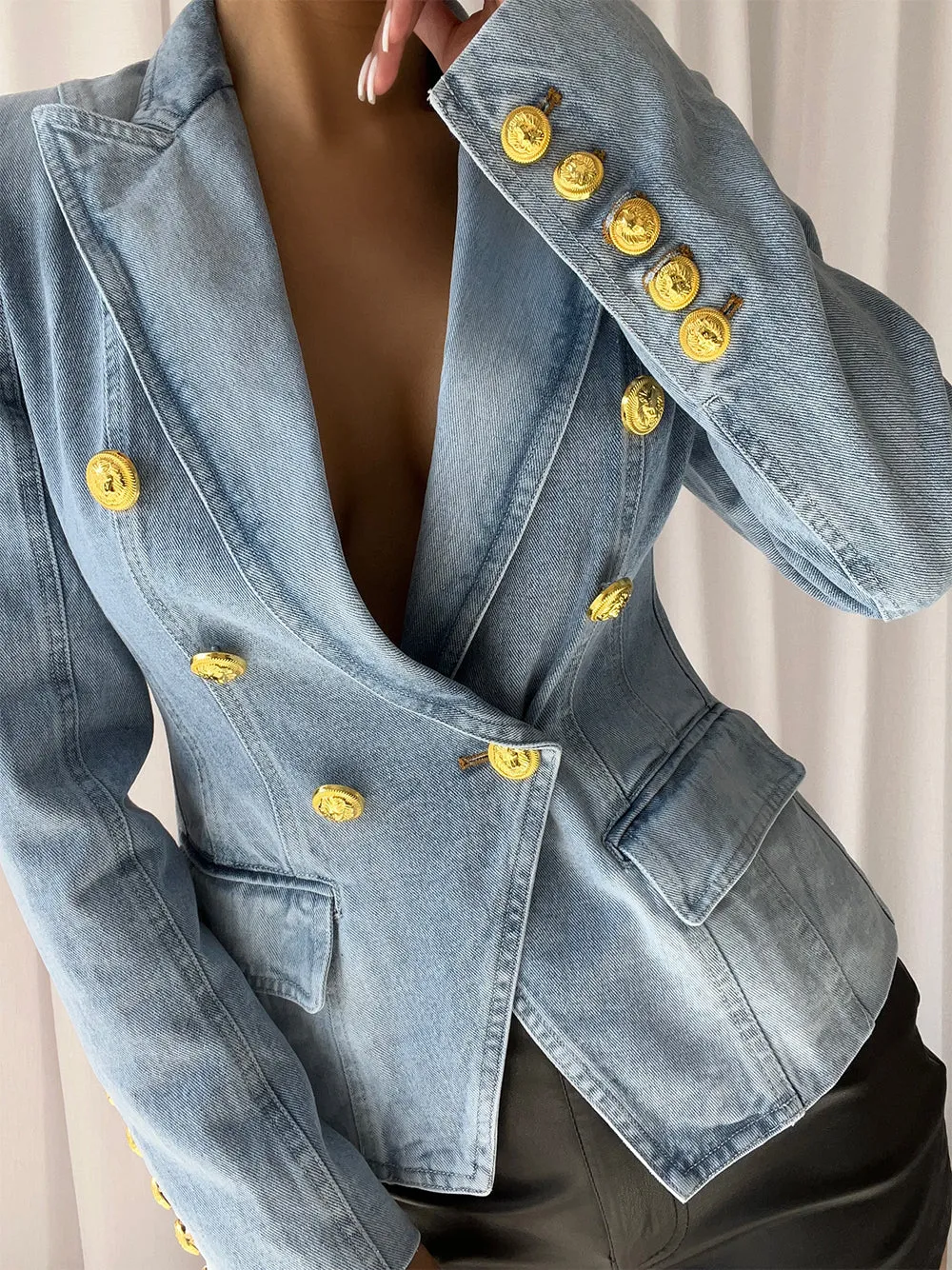 Double Breasted Denim Blazer