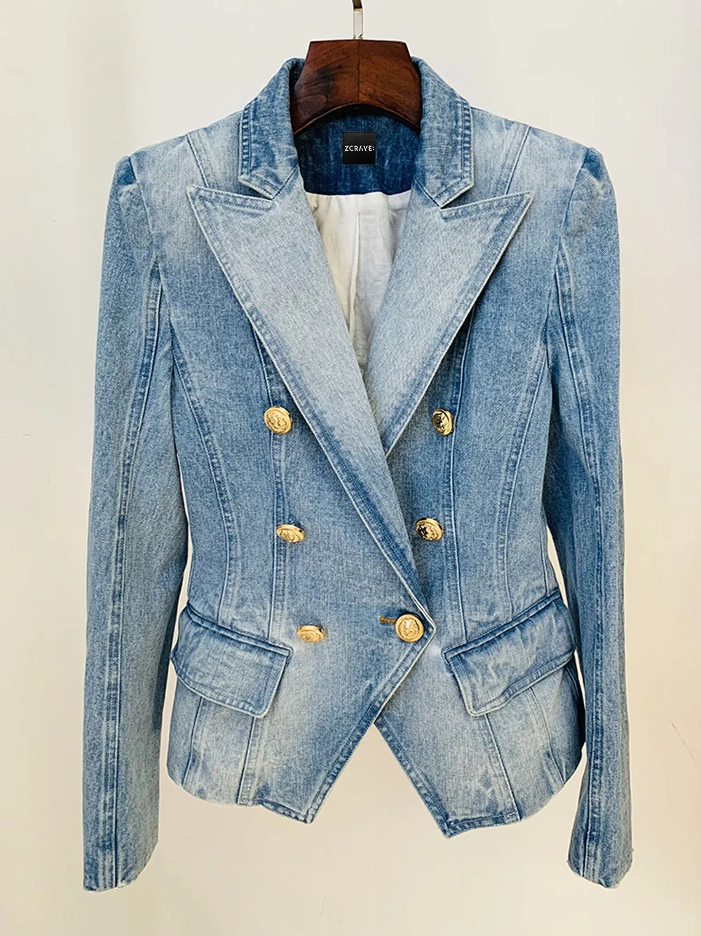 Double Breasted Denim Blazer