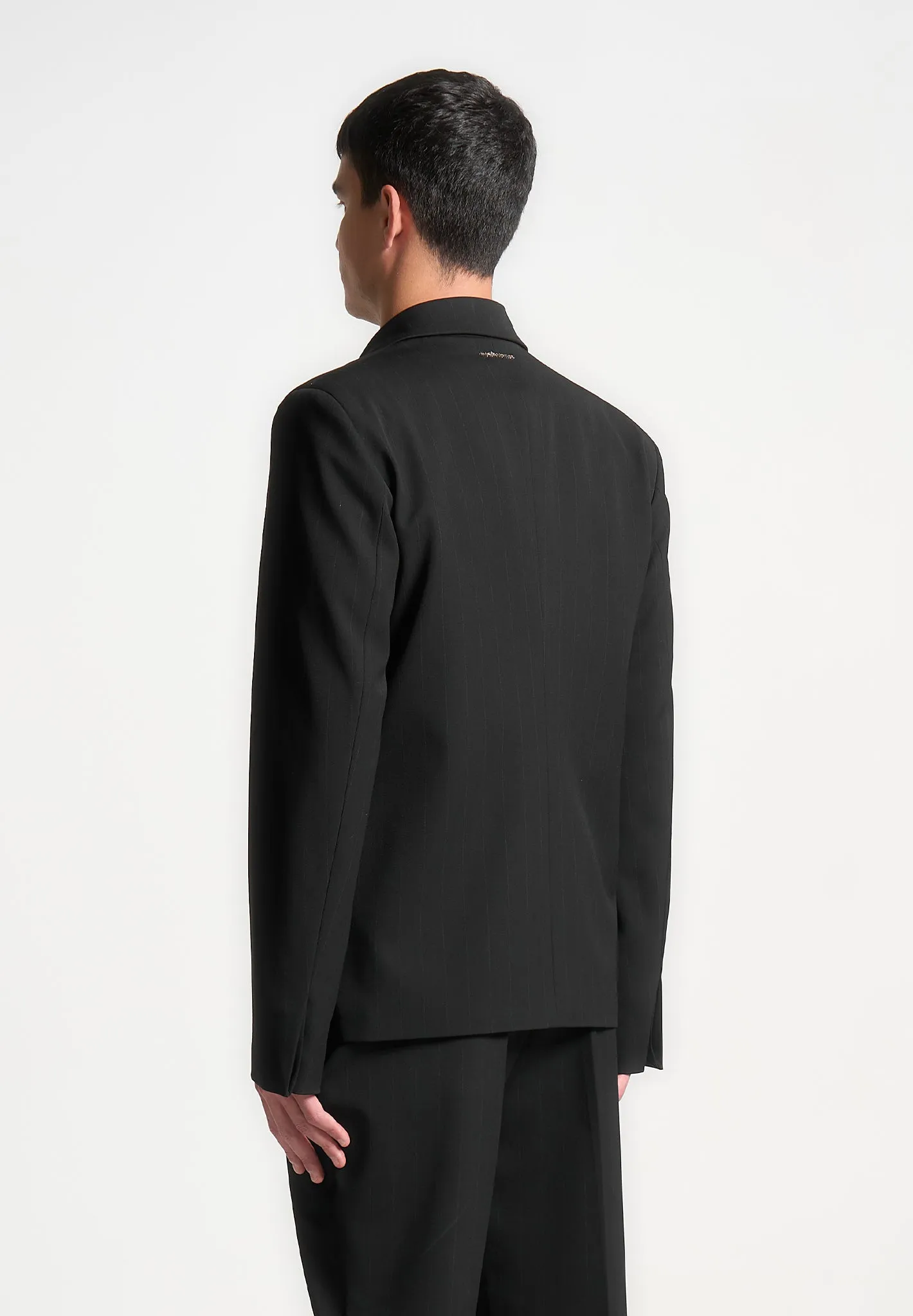 Double Breasted Pinstripe Suit Jacket - Black