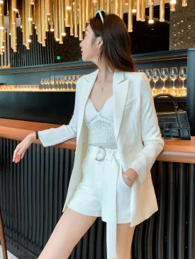 Double Breasted White Blazer & Shorts Suit Set