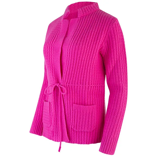 Drawstring Waist Cardigan in Fuchsia