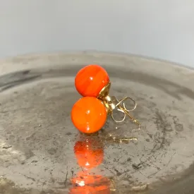 Earrings with orange pastel Murano glass sphere studs on 24ct gold plated posts