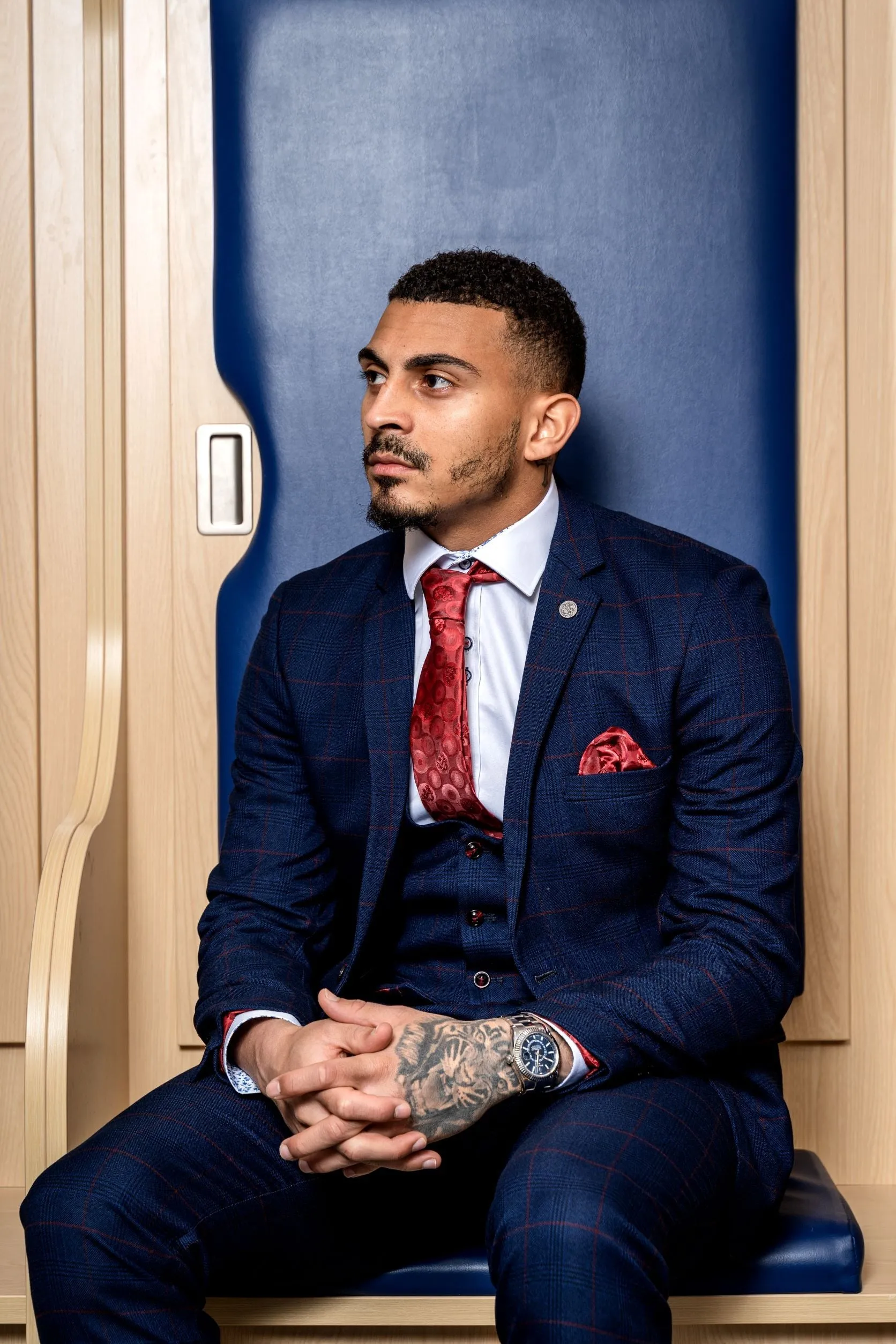 Edinson Navy Wine Check Suit As Worn By Karlan Grant