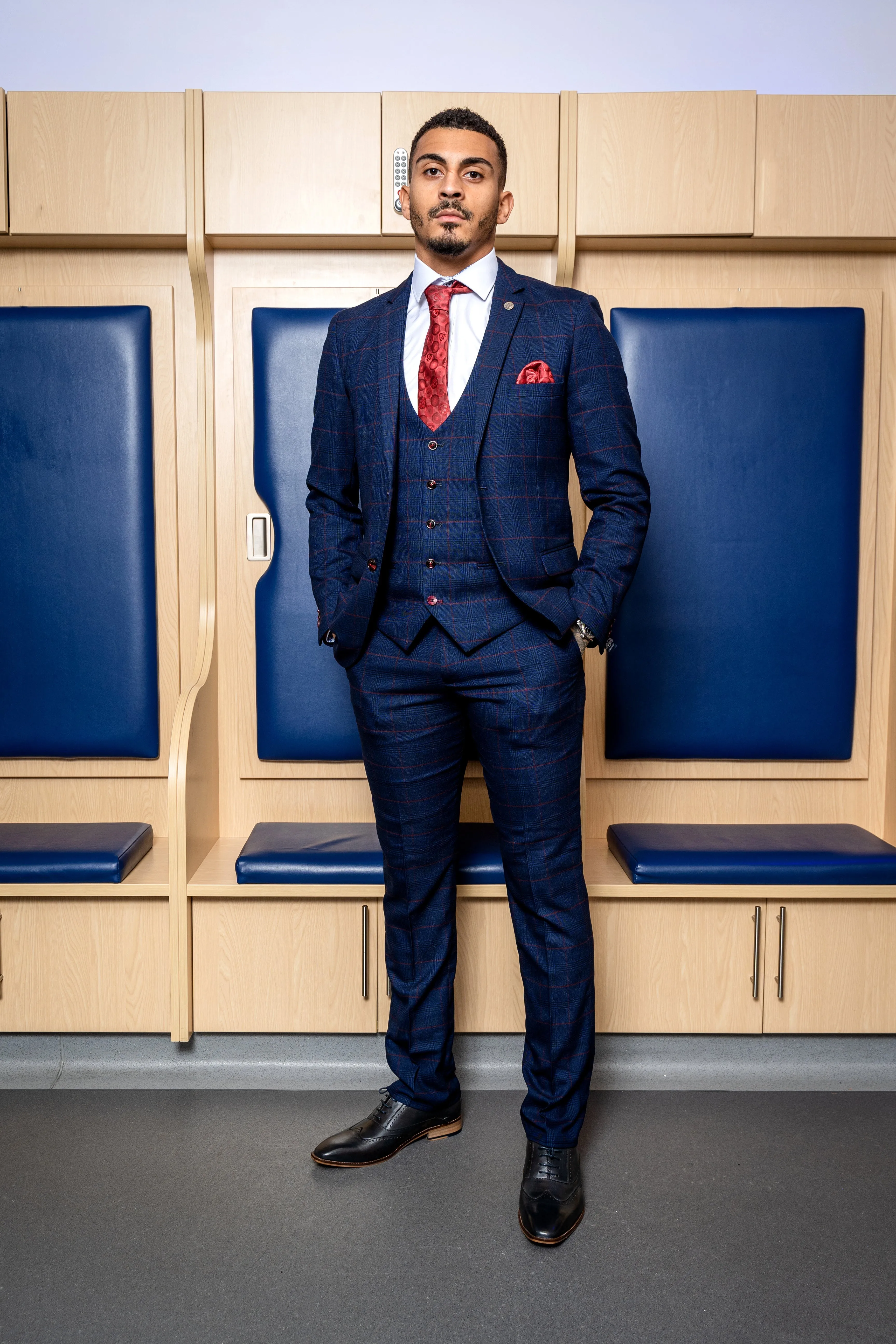 Edinson Navy Wine Check Suit As Worn By Karlan Grant