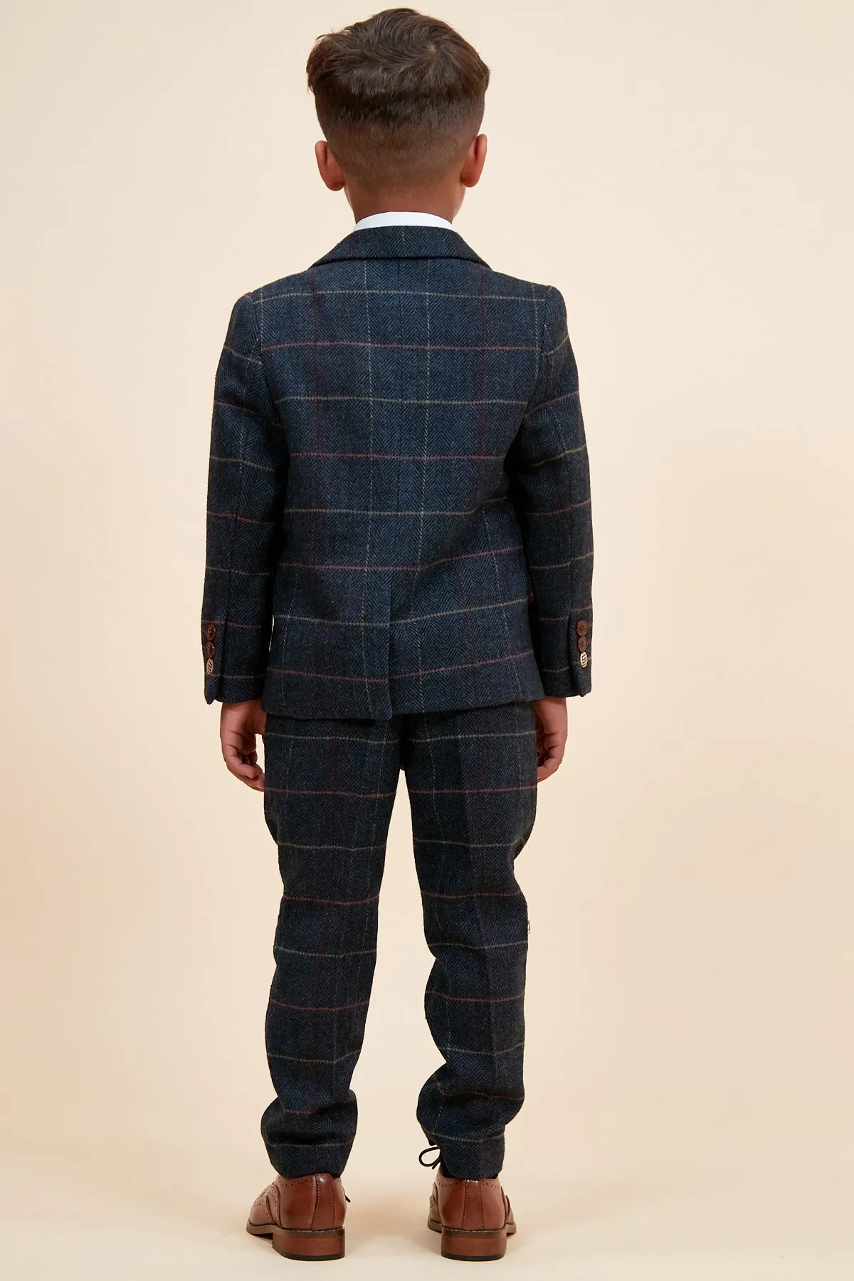 ETON - Children's Navy Blue Tweed Check Three Piece Suit