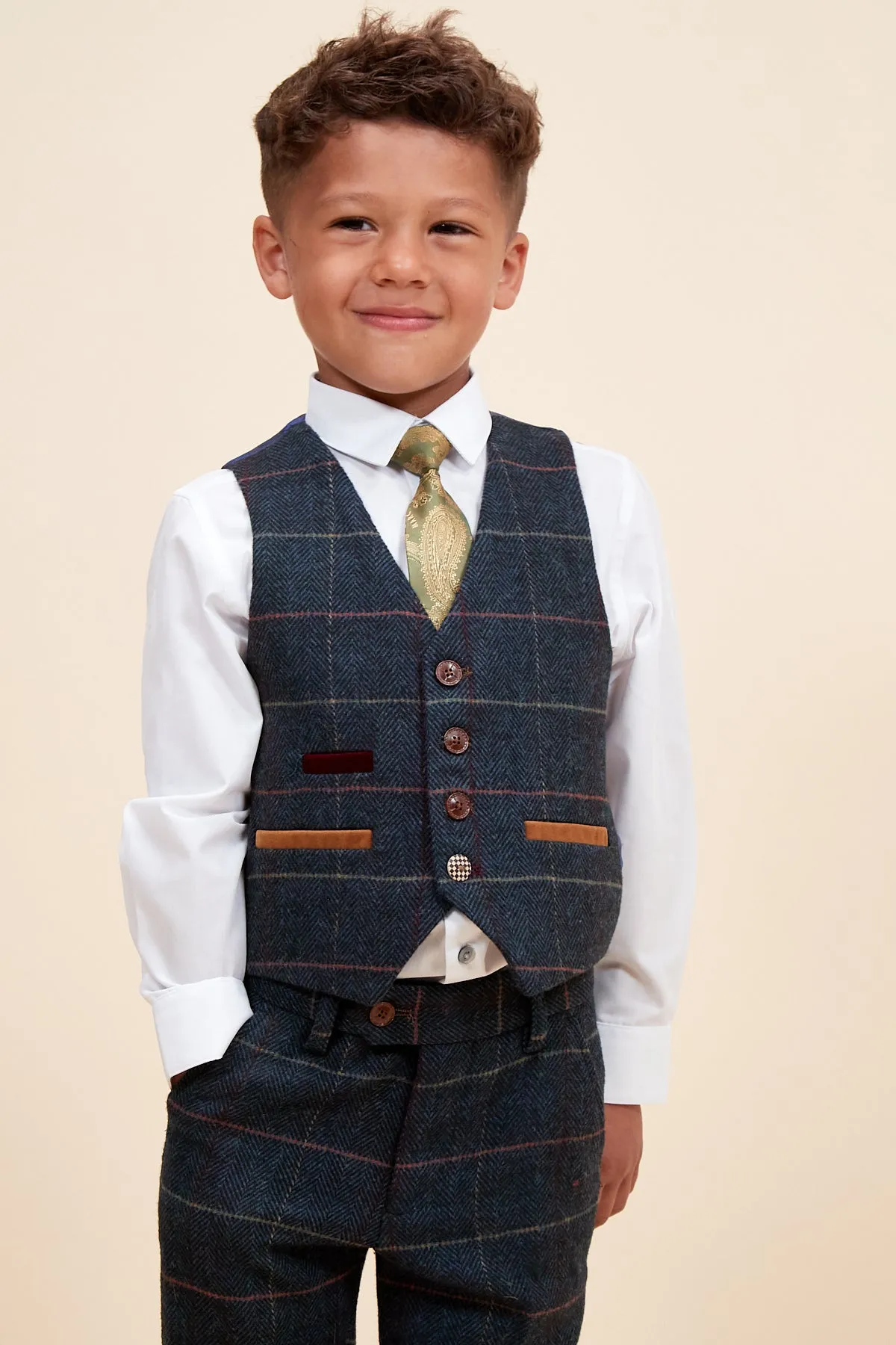 ETON - Children's Navy Blue Tweed Check Three Piece Suit