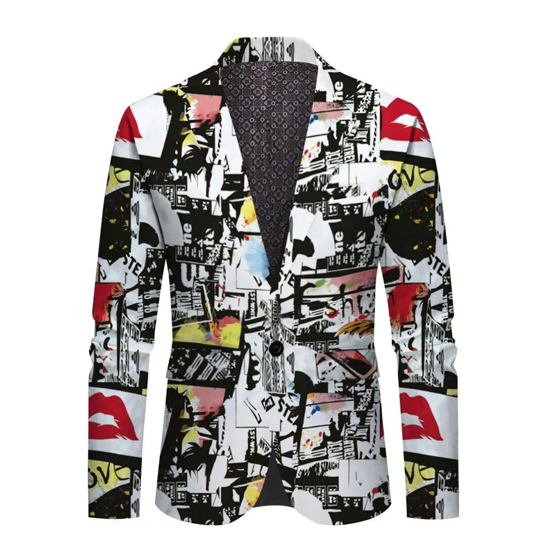 Fashion Slim Fit Print Blazer One Button Blazer