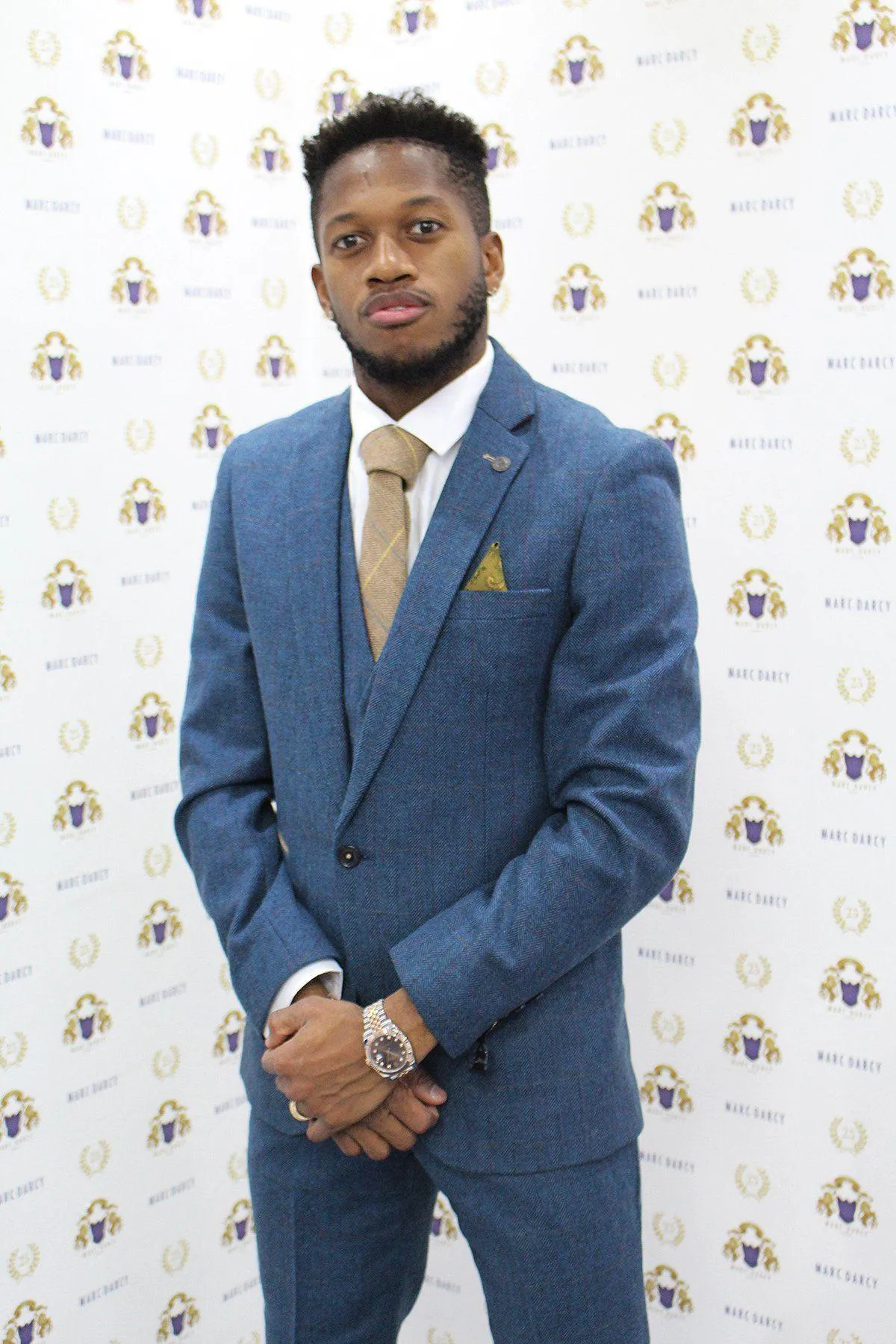 Fenerbahçe And Brazil Midfielder Fred in Dion Blue Tweed Check Suit