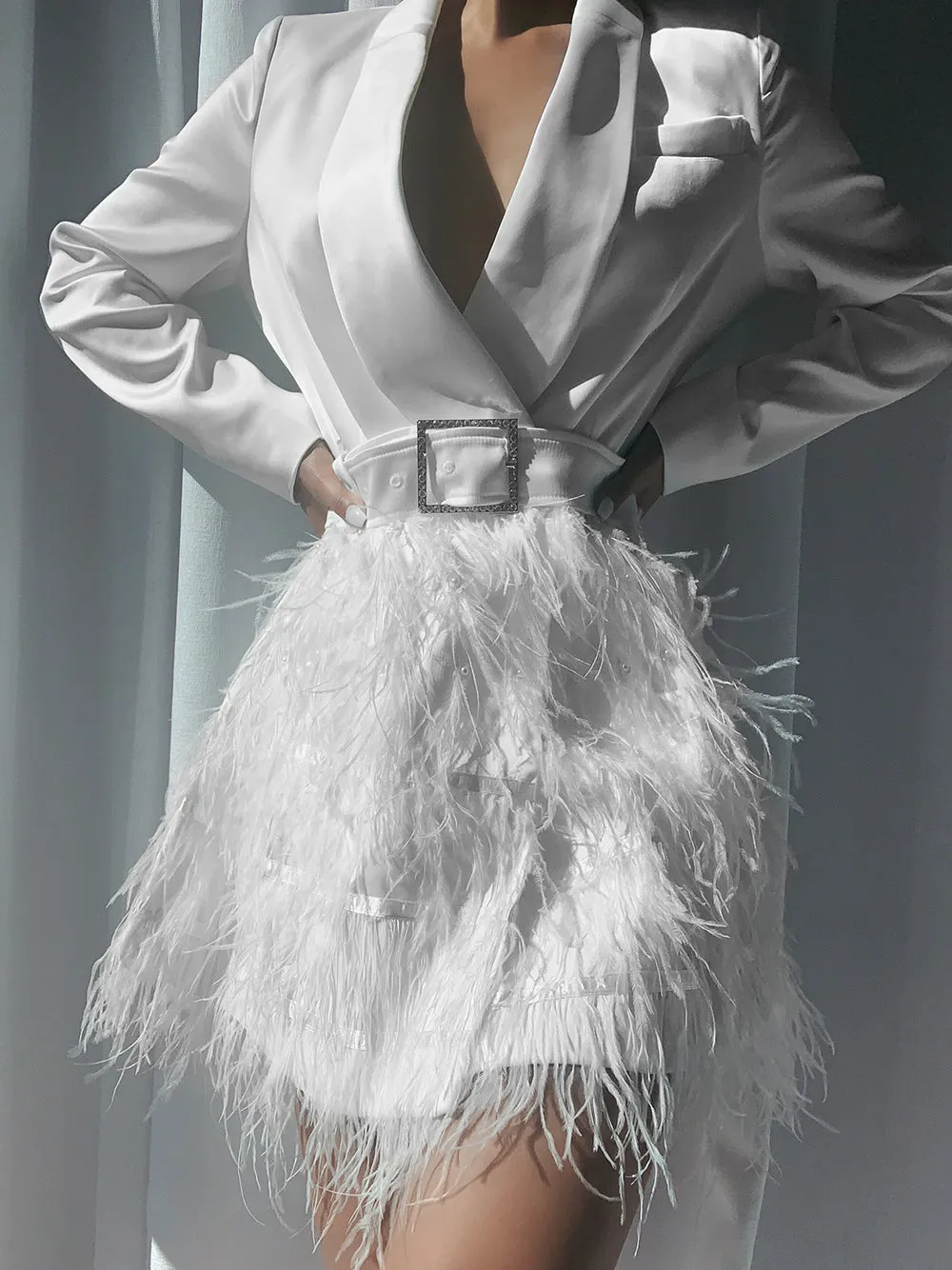 FIFTH AVE Feathers Dress in White