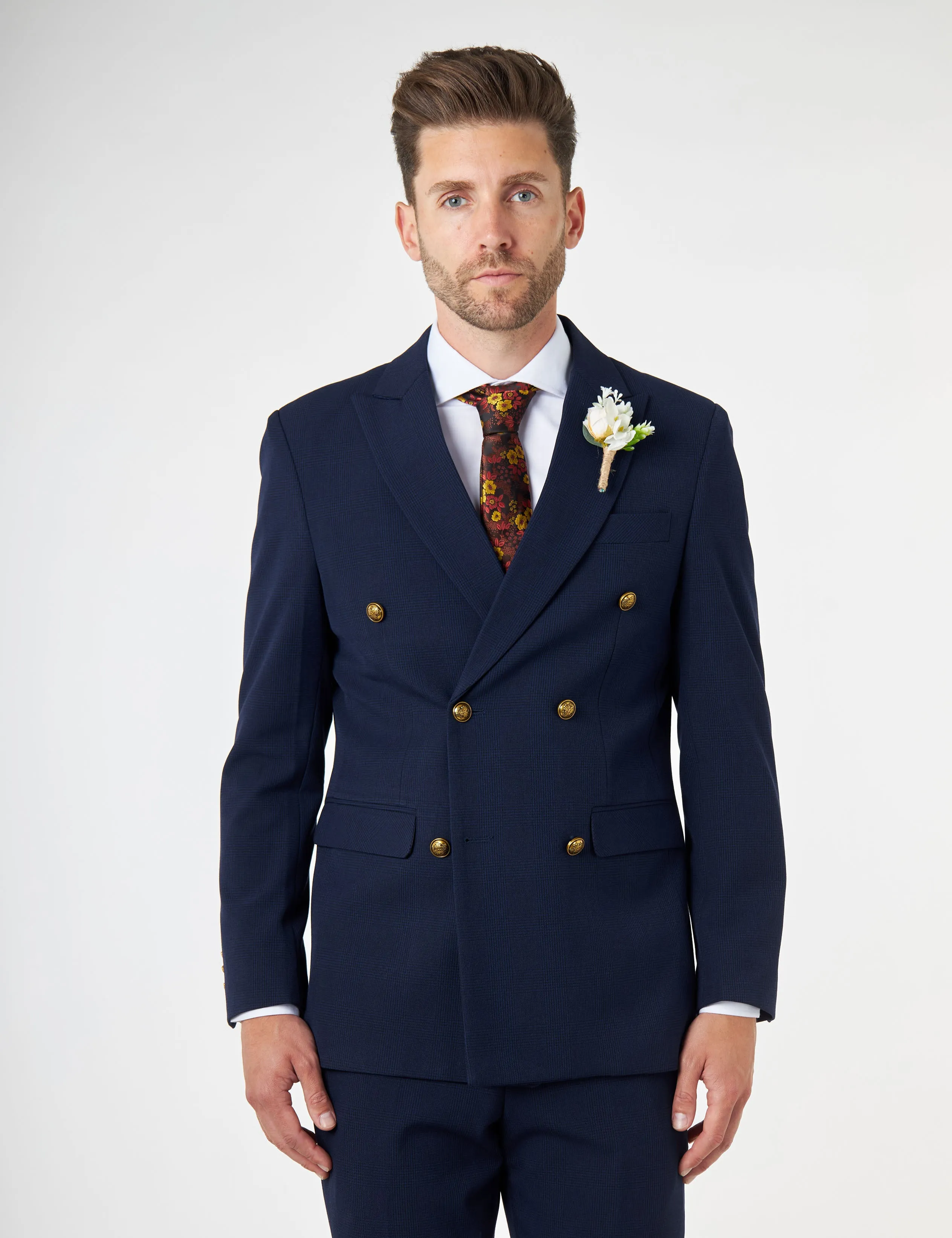 FINLEY – Navy Prince of Wales Checks Double Breasted 2 Piece Suit