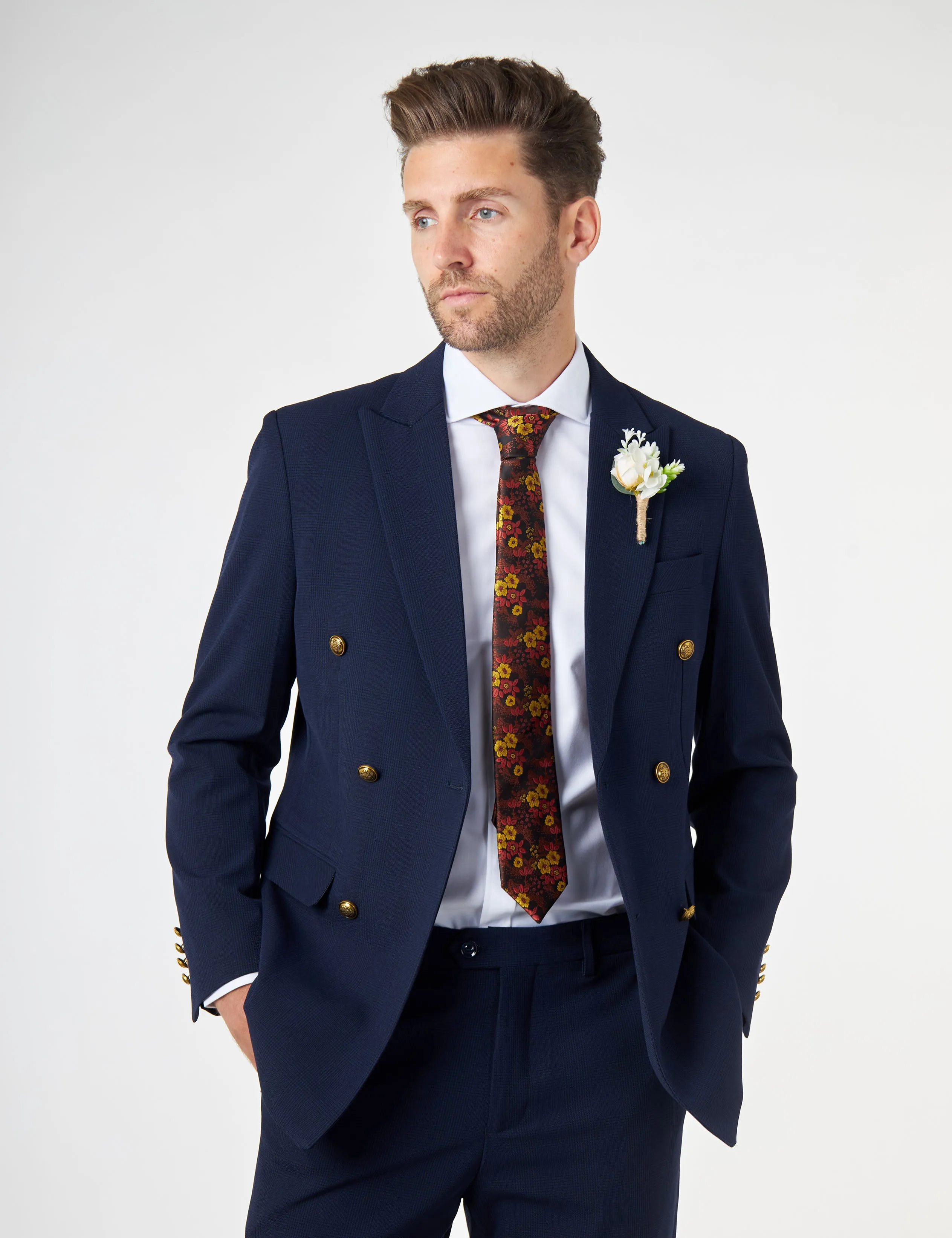 FINLEY – Navy Prince of Wales Checks Double Breasted 2 Piece Suit