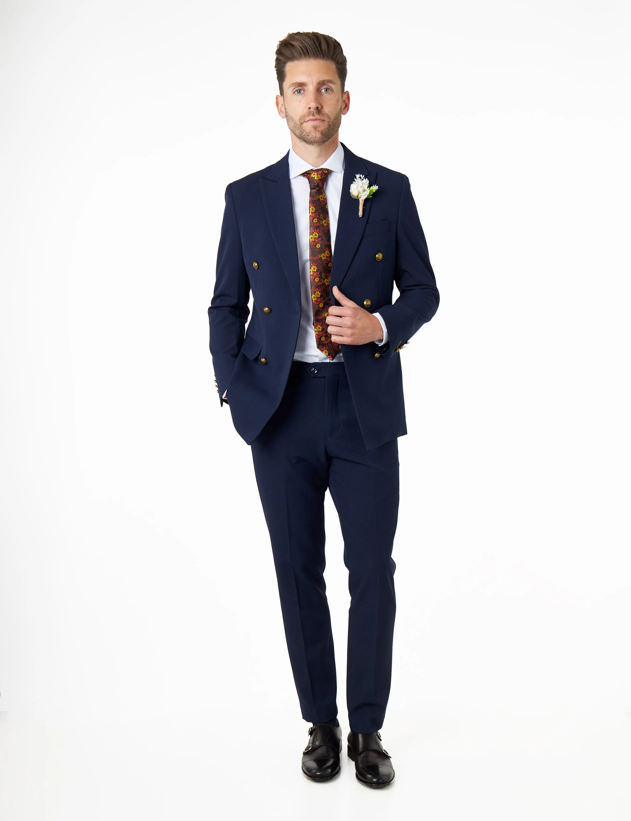 FINLEY – Navy Prince of Wales Checks Double Breasted 2 Piece Suit