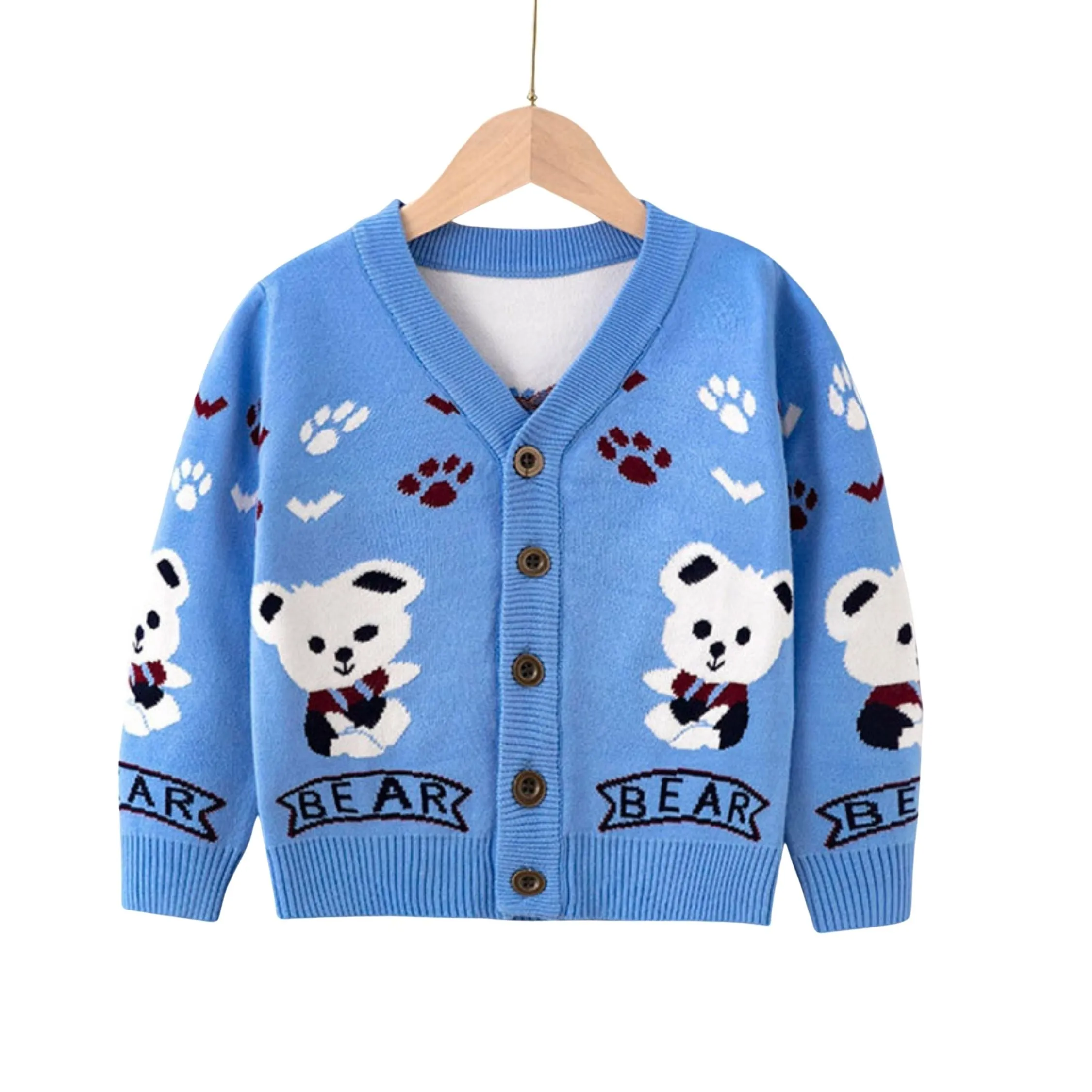 Full Sleeve Cute Bear Theme Boys Cardigan, Mulitcolours