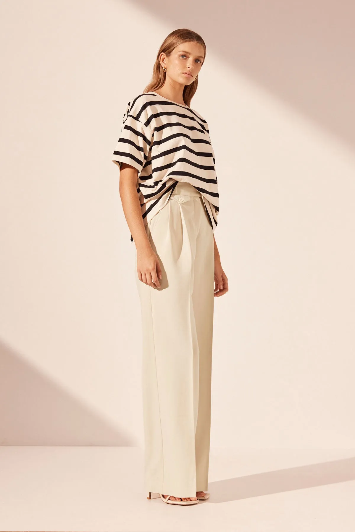 GIA OVERSIZED STRIPE T-SHIRT - CREAM/BLACK