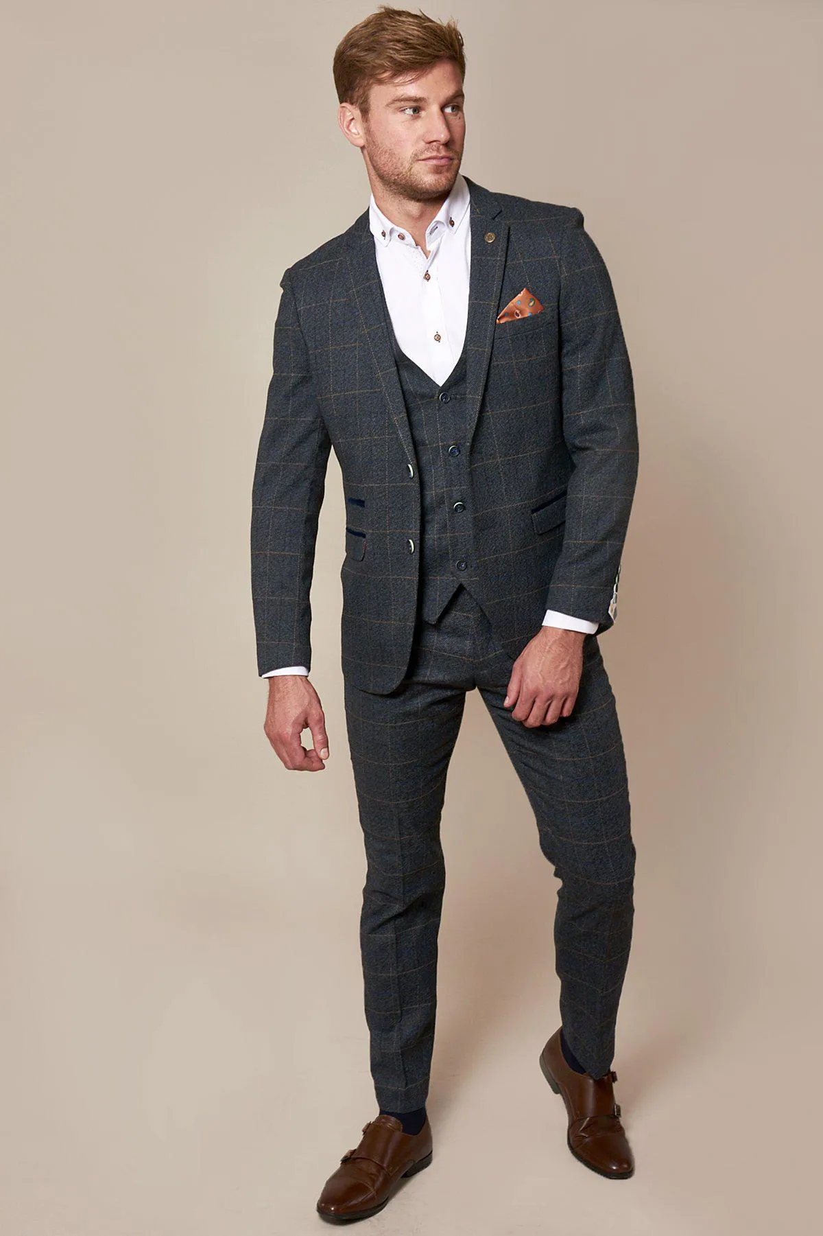 GMB Weather Presenter Alex Beresford in Scott Blue Tweed Check Suit