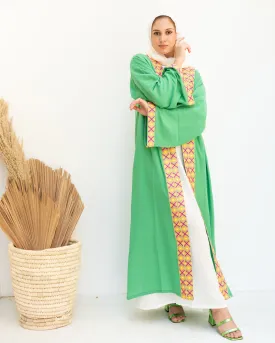 Green cloak with zigzag tape